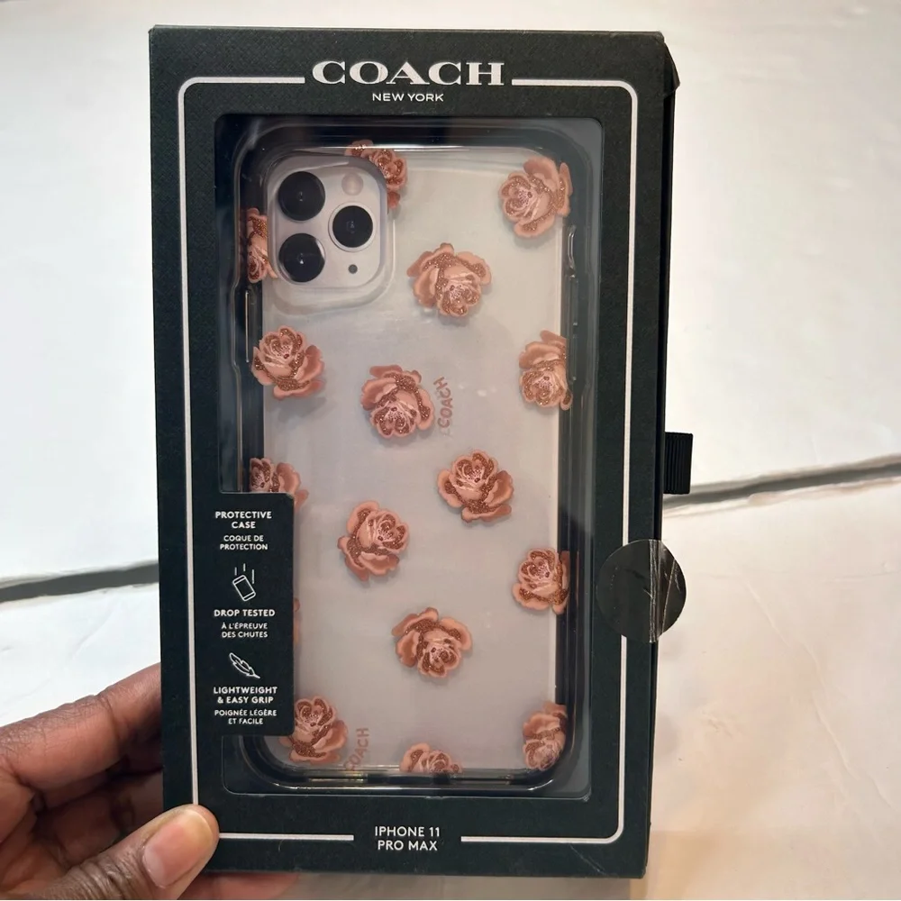 Coach Rose Embellished iPhone 11 Case - Pro Max Pink and Clear